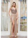 Prom Dresses Long Beaded Bustier Formal Prom Dress Nude