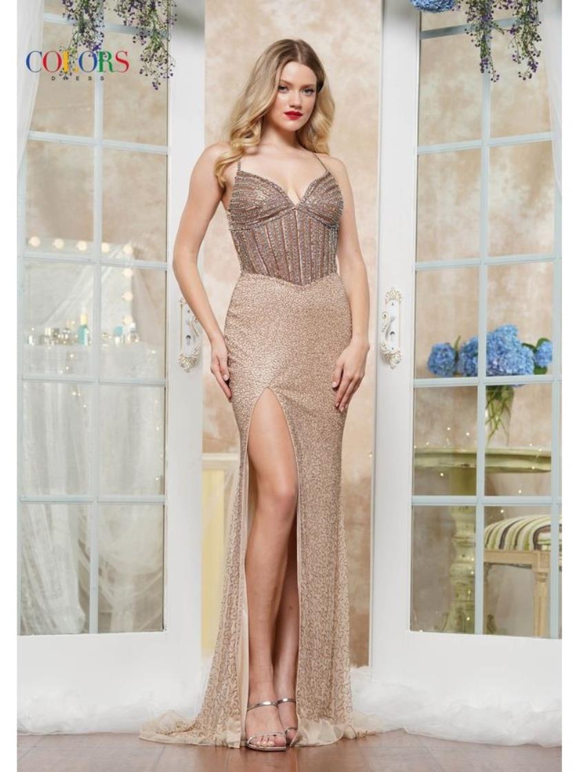 Prom Dresses Long Beaded Bustier Formal Prom Dress Nude