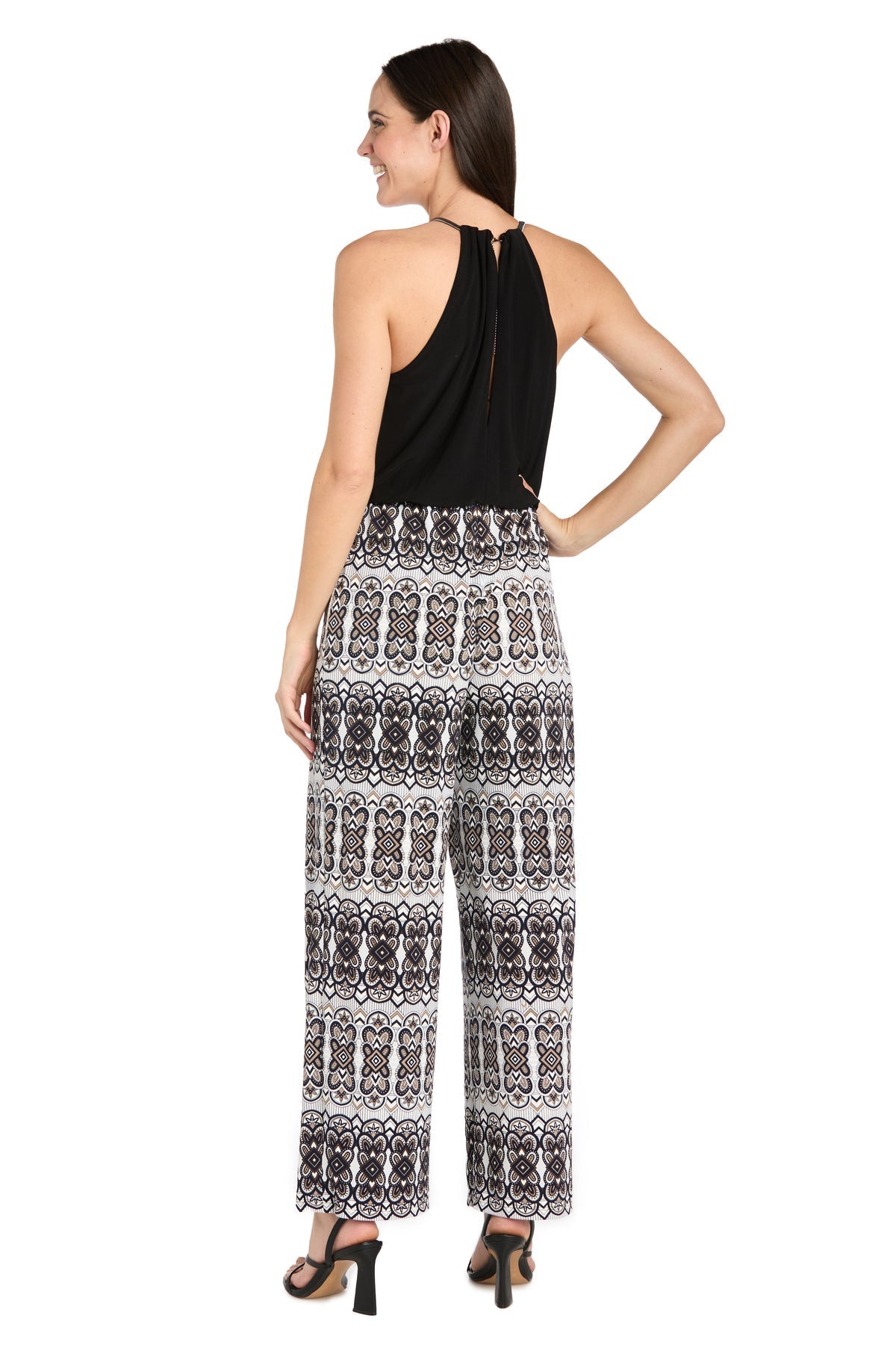 Jumpsuit Long Formal Printed Blouson Jumpsuit Black/White