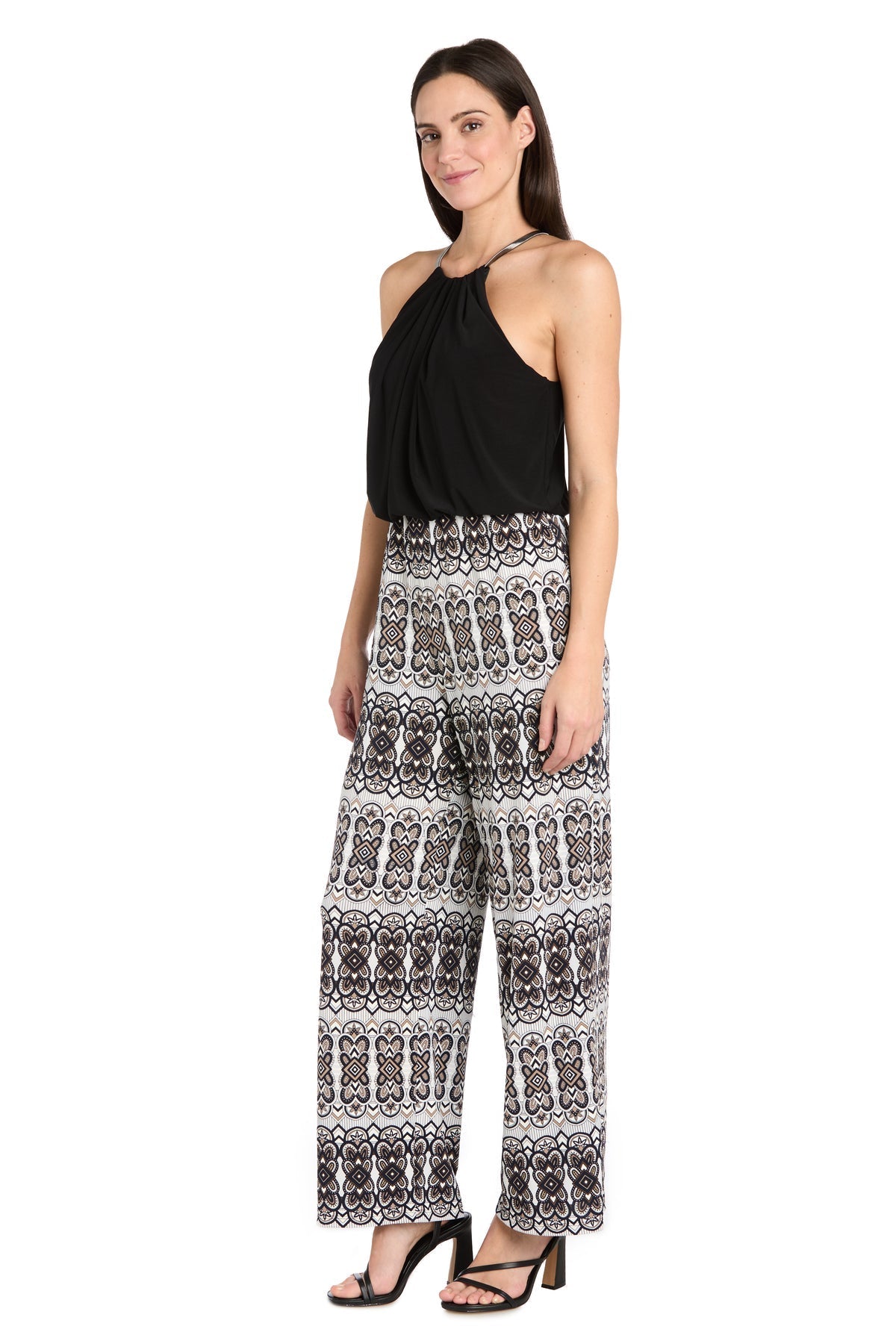 Jumpsuit Long Formal Printed Blouson Jumpsuit Black/White