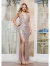 Prom Dresses Formal Halter Long Fringe Slit Prom Dress Light Nude