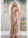 Prom Dresses Formal Long Beaded Motif Slit Prom Dress Rose Gold