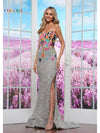 Prom Dresses Formal Long Fitted Slit Prom Dress  Silver
