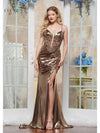 Prom Dresses Formal Pleated Long Slit Prom Dress Antique Gold