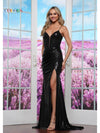 Prom Dresses Formal Pleated Long Slit Prom Dress Black