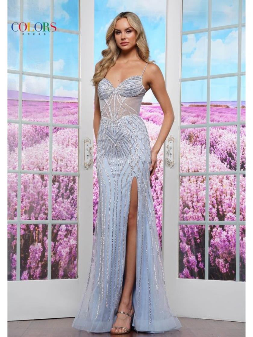 Prom Dresses Long Formal Heavy Stone Slit Prom Dress Light Blue