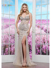 Prom Dresses Long Formal Heavy Stone Slit Prom Dress Nude silver