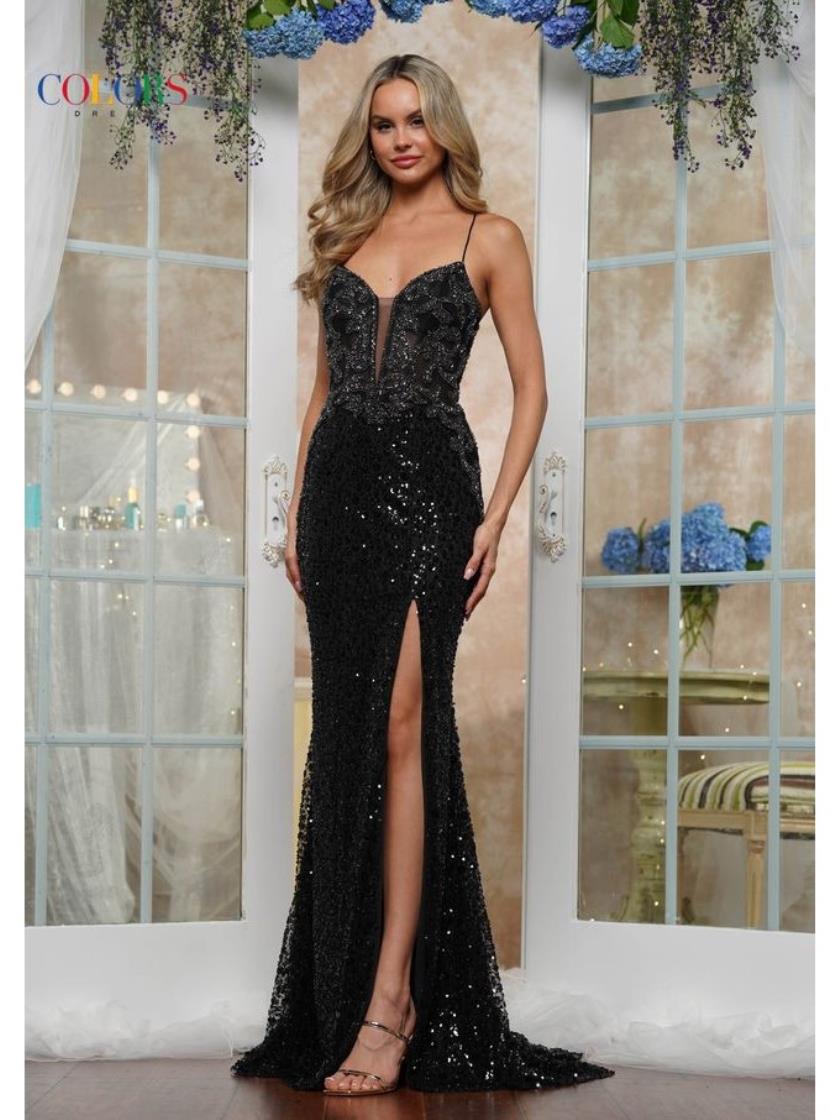 Prom Dresses Long Formal Slit Fitted Sequin Prom Dress Black