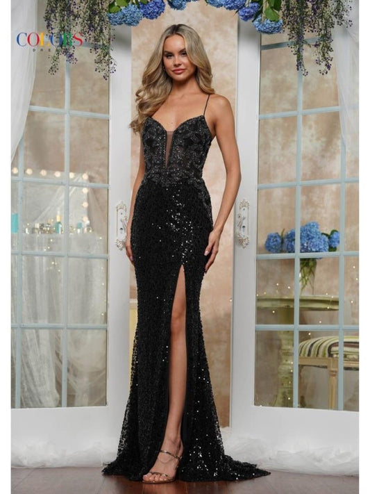 Prom Dresses Long Formal Slit Fitted Sequin Prom Dress Black