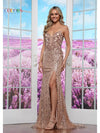 Prom Dresses Long Formal Slit Fitted Sequin Prom Dress Gold