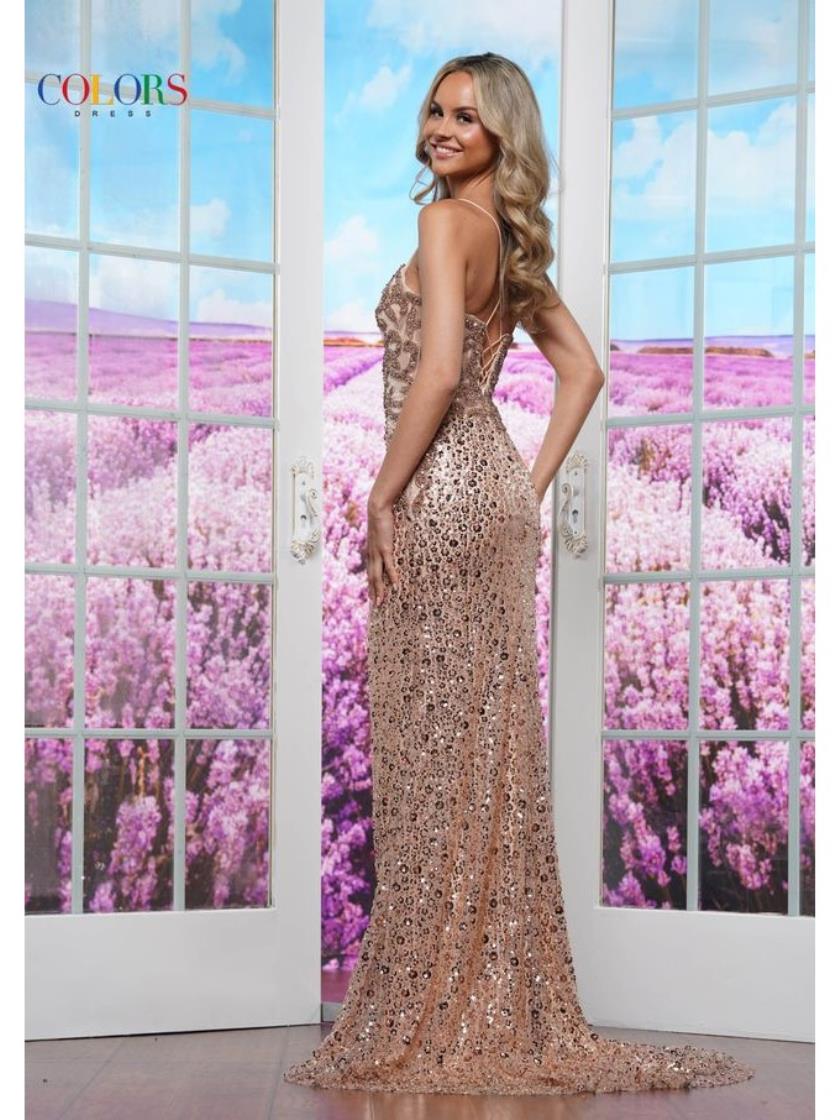 Prom Dresses Long Formal Slit Fitted Sequin Prom Dress Gold