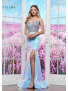 Prom Dresses Formal Heavy Beaded Long Slit Prom Dress Blue