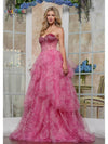 Prom Dresses Formal˜Print Mesh Ruffle Long Prom Dress Coral Pink