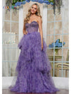 Prom Dresses Formal˜Print Mesh Ruffle Long Prom Dress Lavender