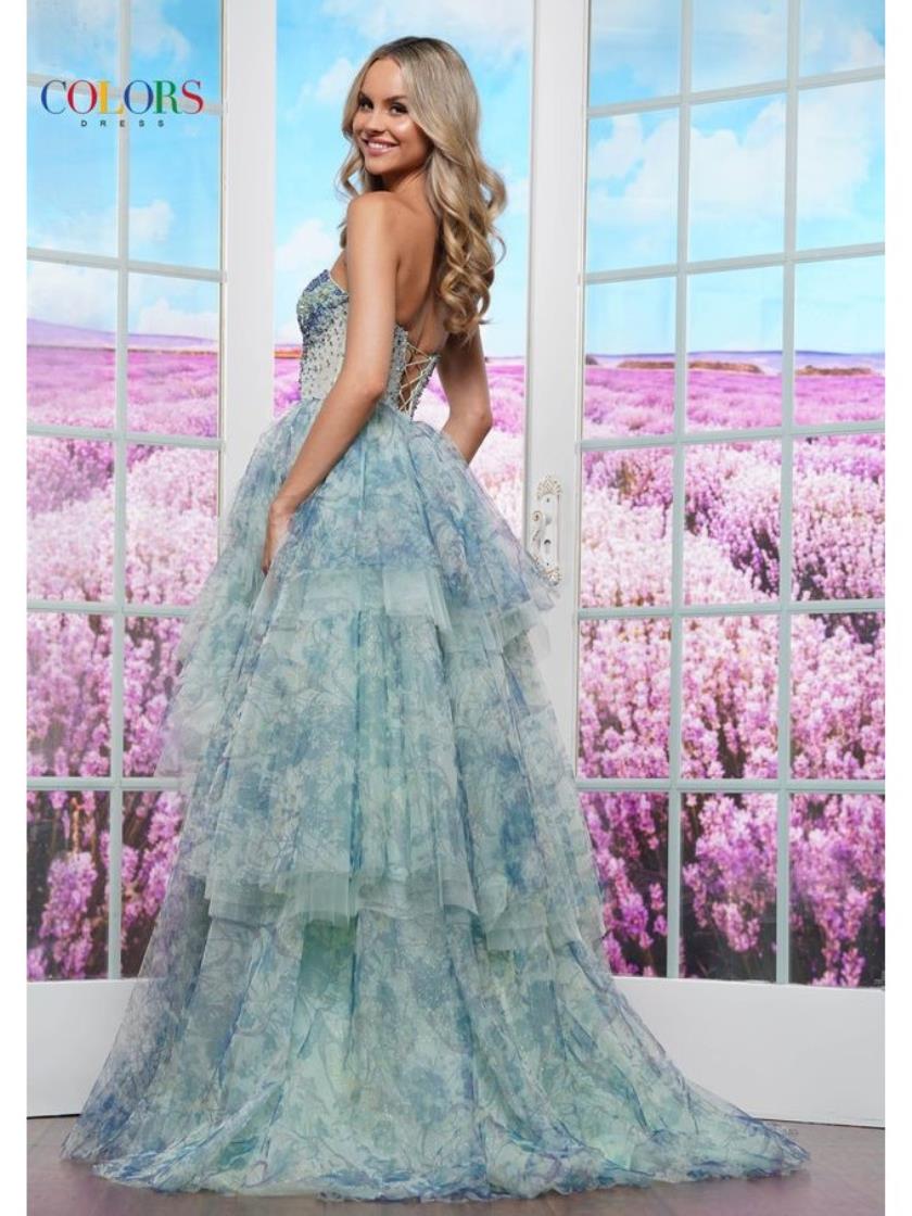 Prom Dresses Formal˜Print Mesh Ruffle Long Prom Dress Sage