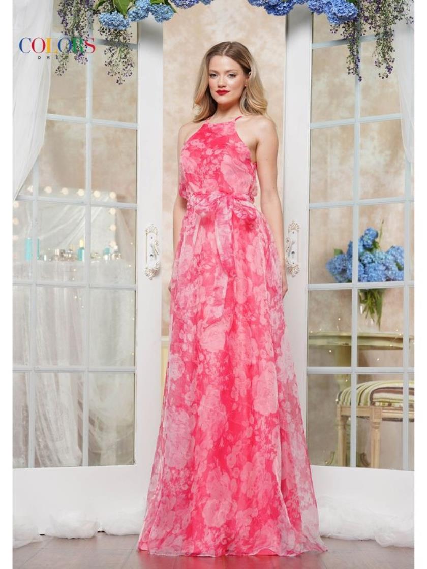 Prom Dresses Long Print Organza Formal Prom Dress  Watermelon