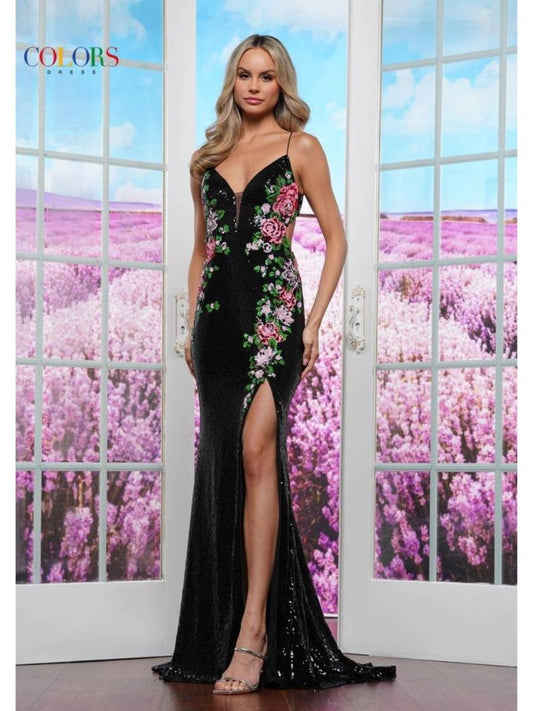 Prom Dresses Formal Floral Long Sequin Prom Dress Black
