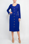 Mother of the Bride Dresses Long Sleeve Button Cocktail Midi Dress Kashmire Blue