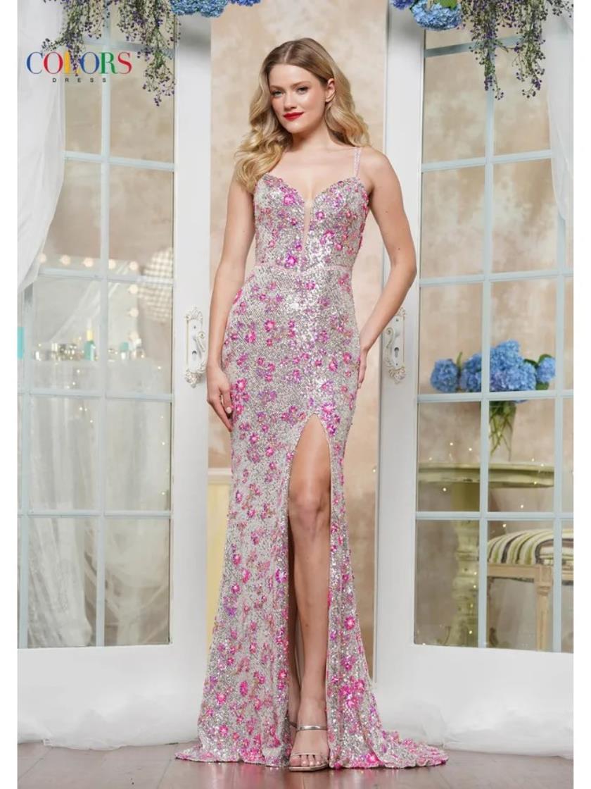 Prom Dresses Formal Long Floral Sequin Prom Dress Pink