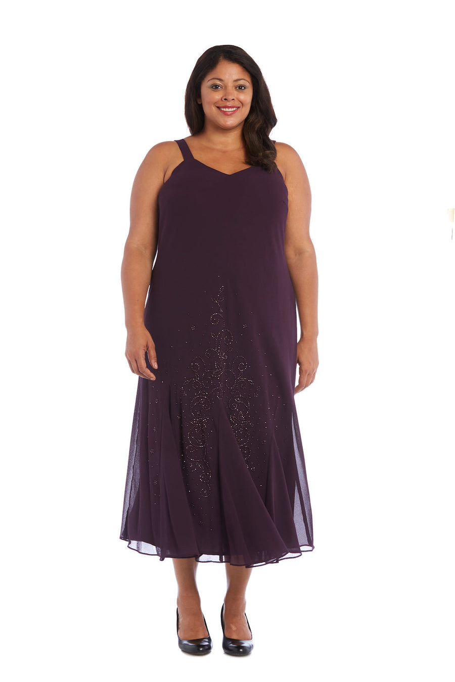 Plus Size Dresses Beaded Plus Size Formal Midi Jacket Dress Egg Plant