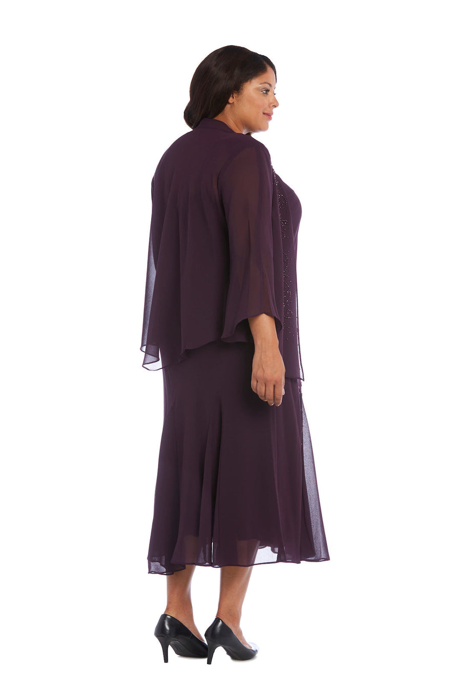 Plus Size Dresses Beaded Plus Size Formal Midi Jacket Dress Egg Plant