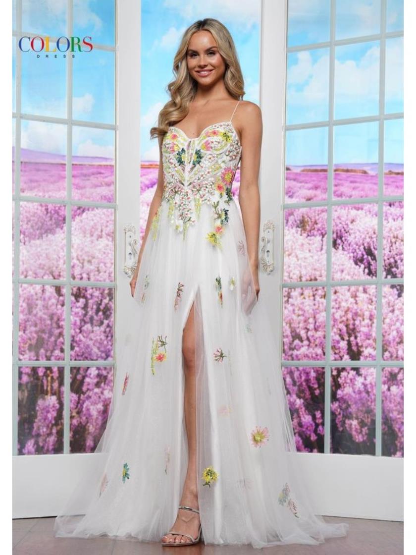 Prom Dresses Formal Floral Long Slit Skirt Prom Dress Off White