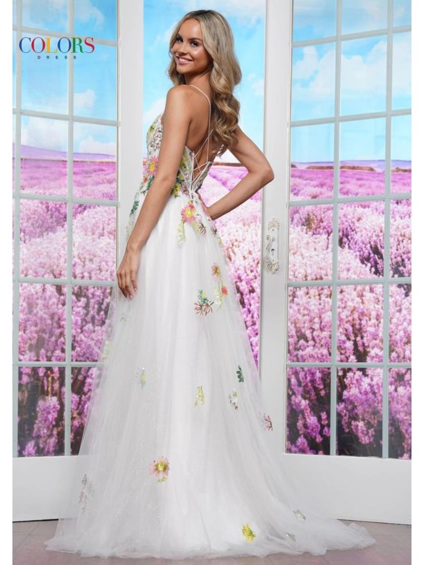 Prom Dresses Formal Floral Long Slit Skirt Prom Dress Off White