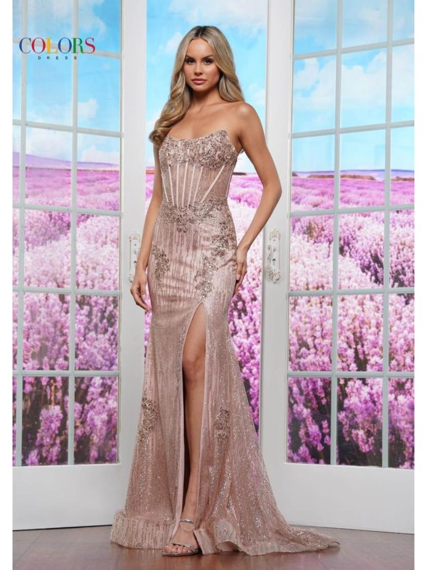Prom Dresses Fitted Formal Long Slit Prom Dress Rose Gold