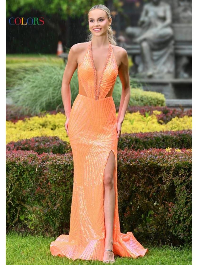 Prom Dresses Fitted Formal Sequin Long Skirt Slit Prom Dress Orange