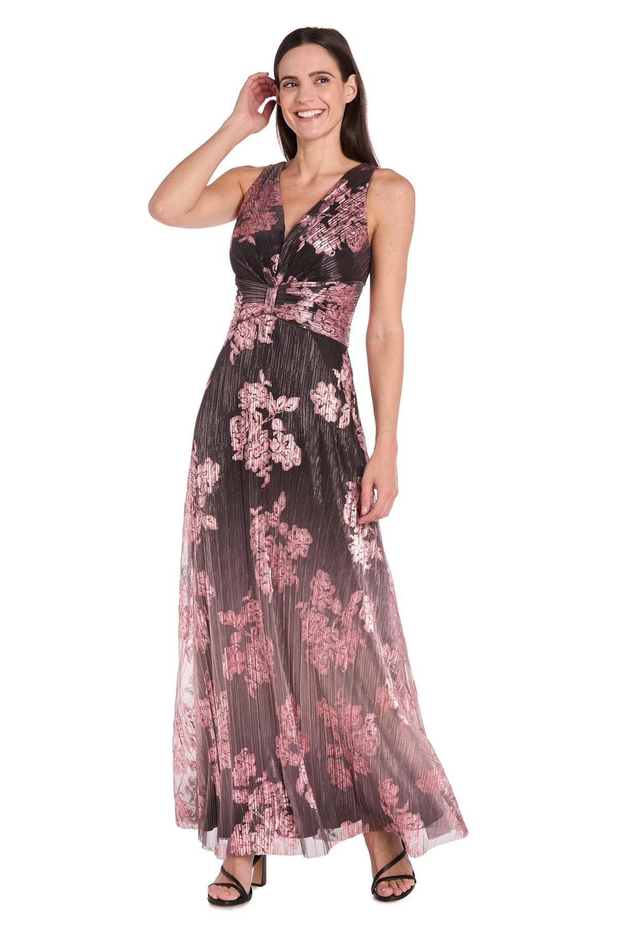 Formal Dresses Long Metallic Ombre Formal Petite Dress Charcoal/Rose