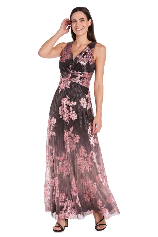 Formal Dresses  Long Formal Metallic Ombre Floral Dress Charcoal/Rose