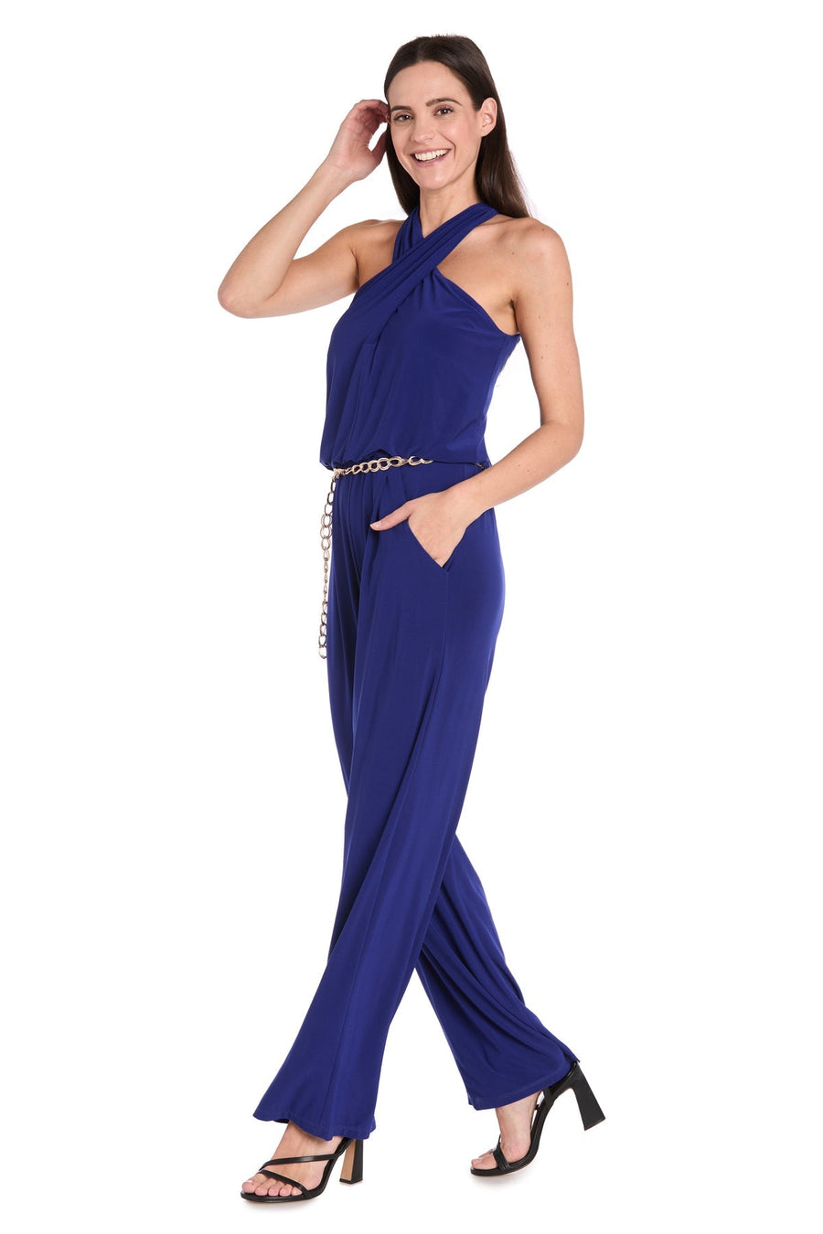 Jumpsuit Long Formal Belt Jumpsuit Electric Blue