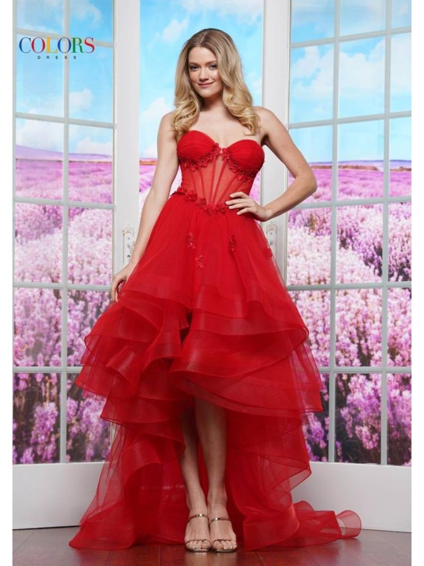 Prom Dresses Long Floral Applique Formal Prom Dress Red