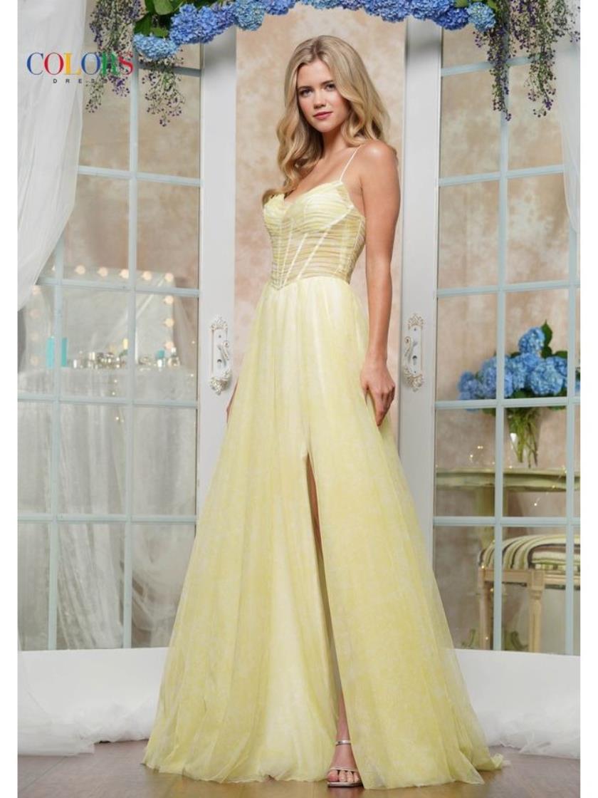 Prom Dresses Fitted Long Print Prom Dress Yellow