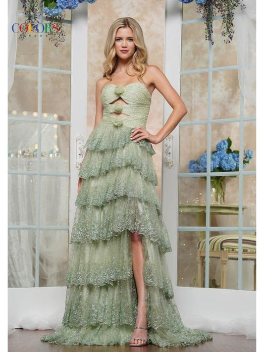 Prom Dresses Long Formal Glitter Ruffle Dress Sage