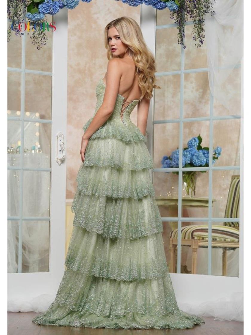Prom Dresses Long Formal Glitter Ruffle Dress Sage