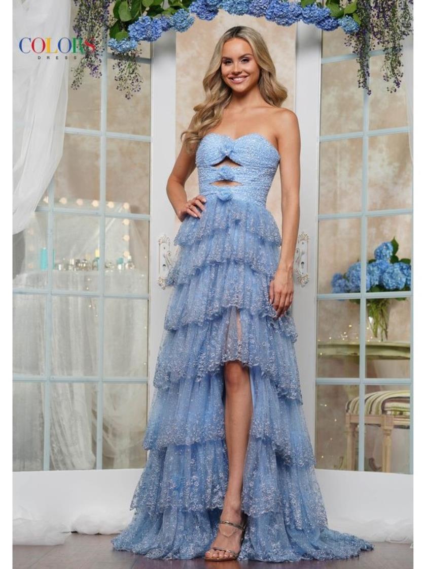 Prom Dresses Long Formal Glitter Ruffle Dress Blue