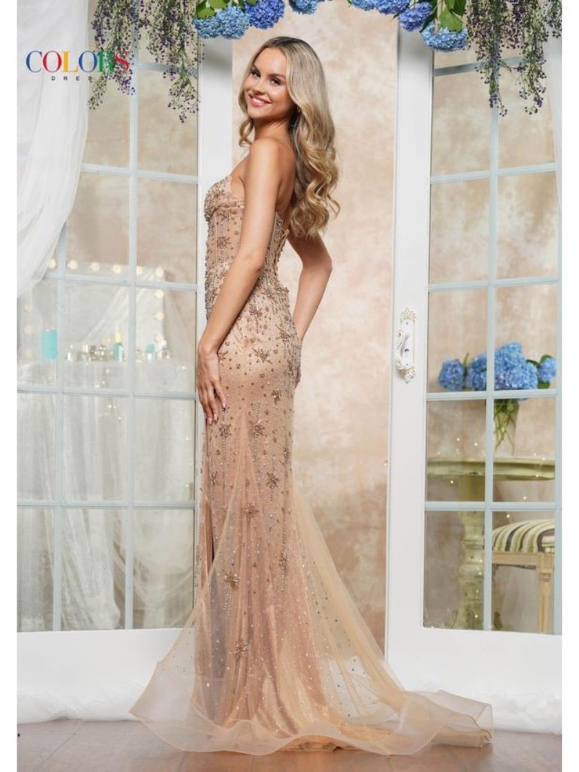 Prom Dresses Long Formal Pointy Neckline Prom Dress Dark Nude