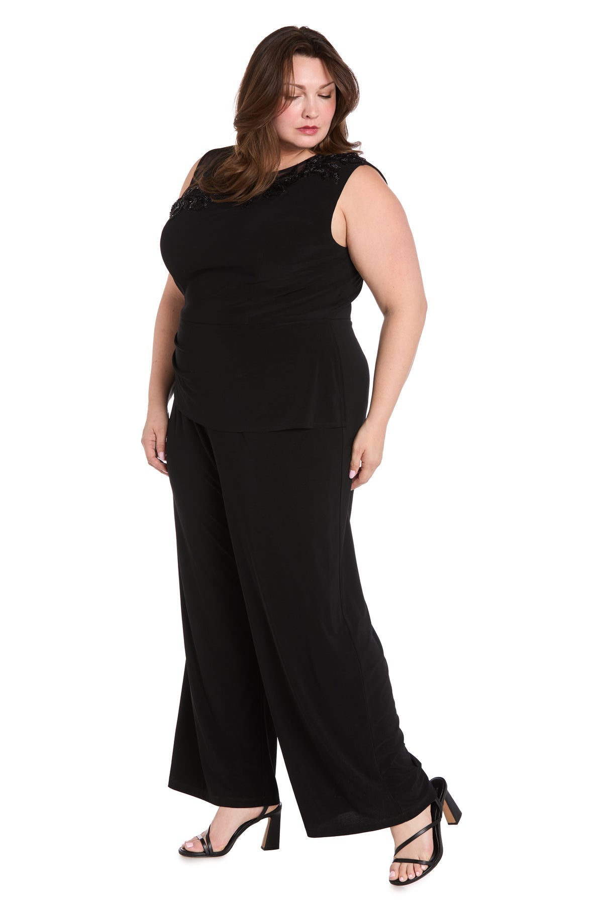 Plus Size Dresses Plus Long Formal Floral Sequin Jumpsuit Black