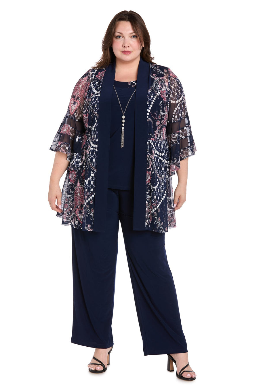 Plus Size Dresses Plus Size Long Formal Mother of the Bride Pant Suit Navy/Pink