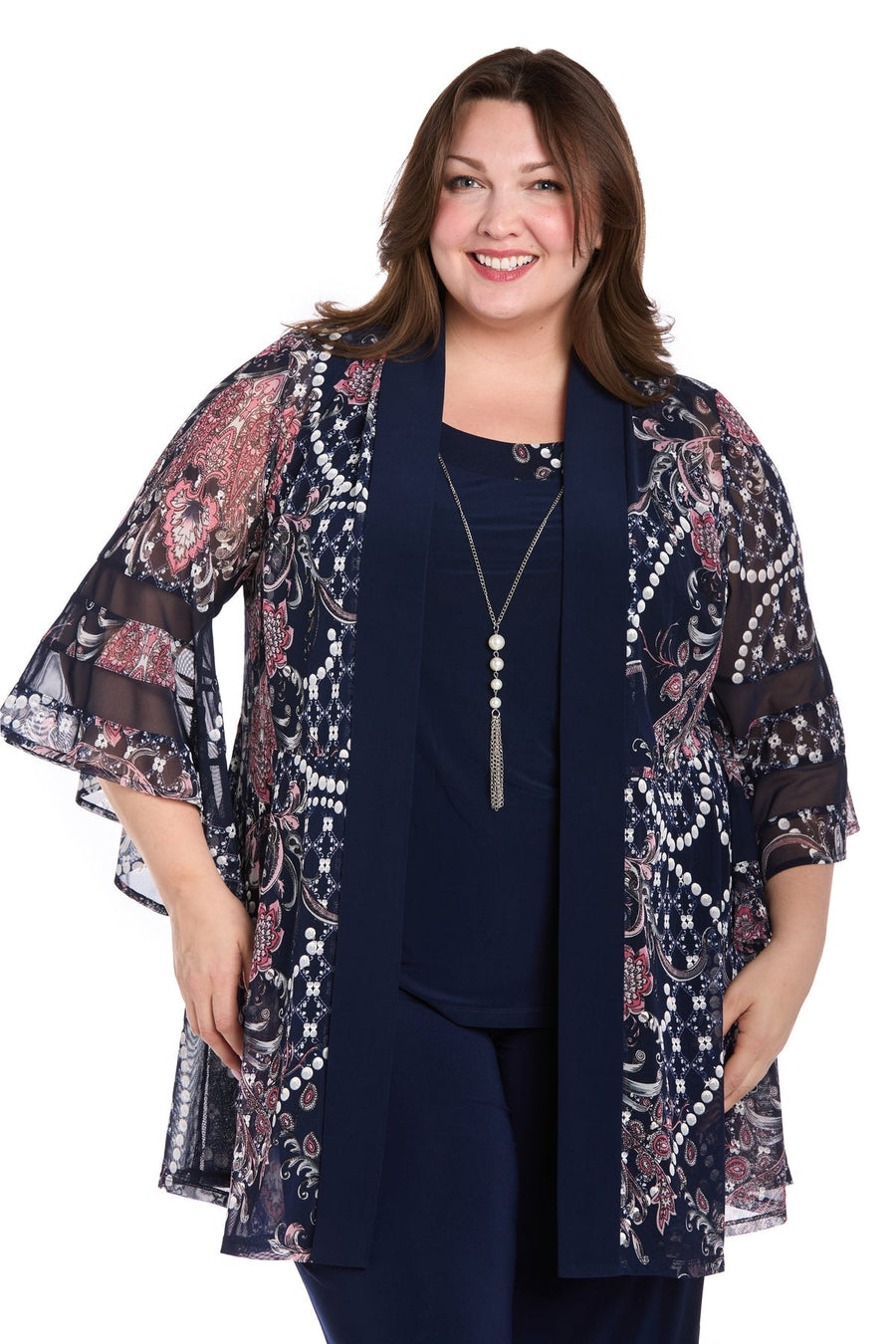 Plus Size Dresses Plus Size Long Formal Mother of the Bride Pant Suit Navy/Pink