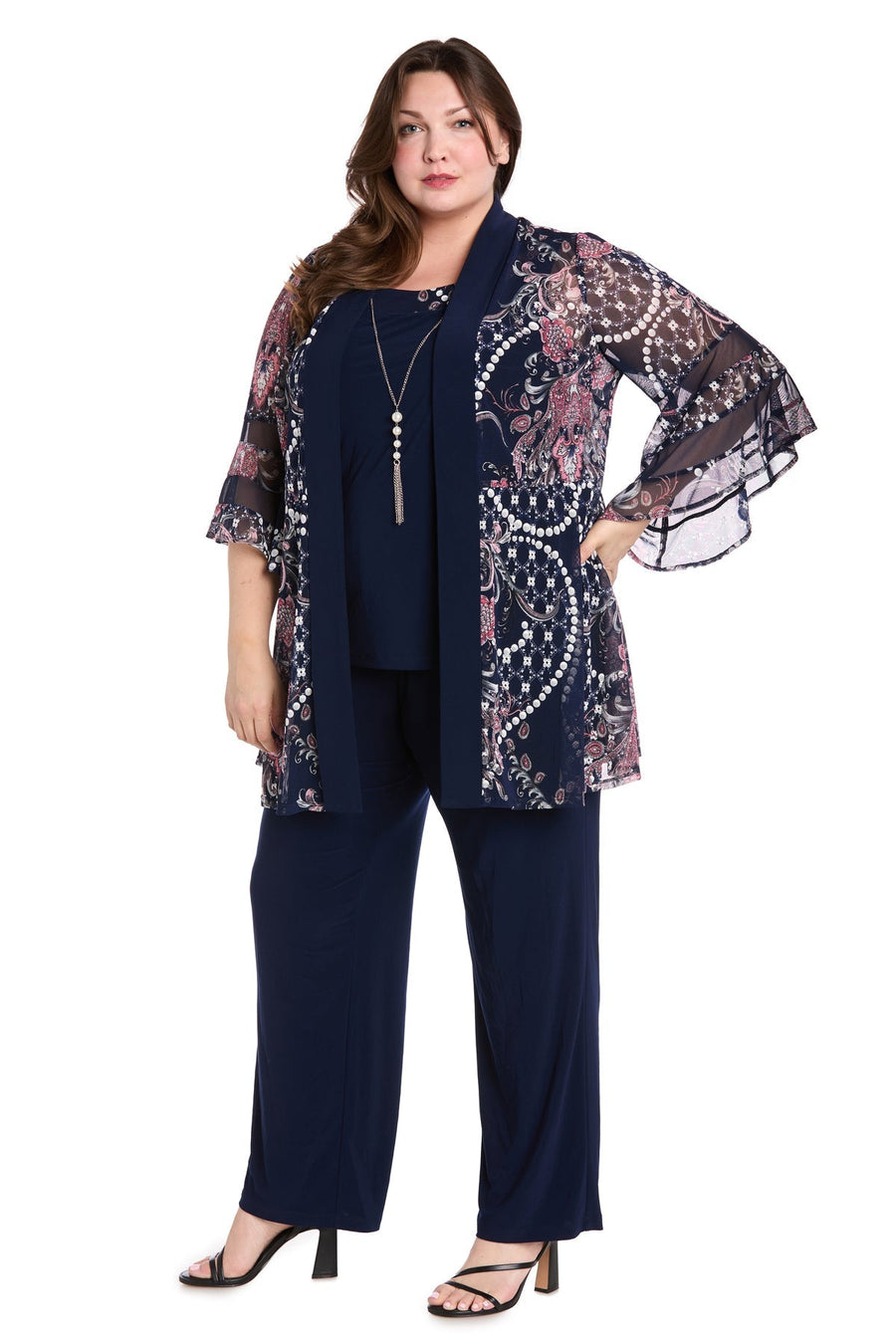 Plus Size Dresses Plus Size Long Formal Mother of the Bride Pant Suit Navy/Pink