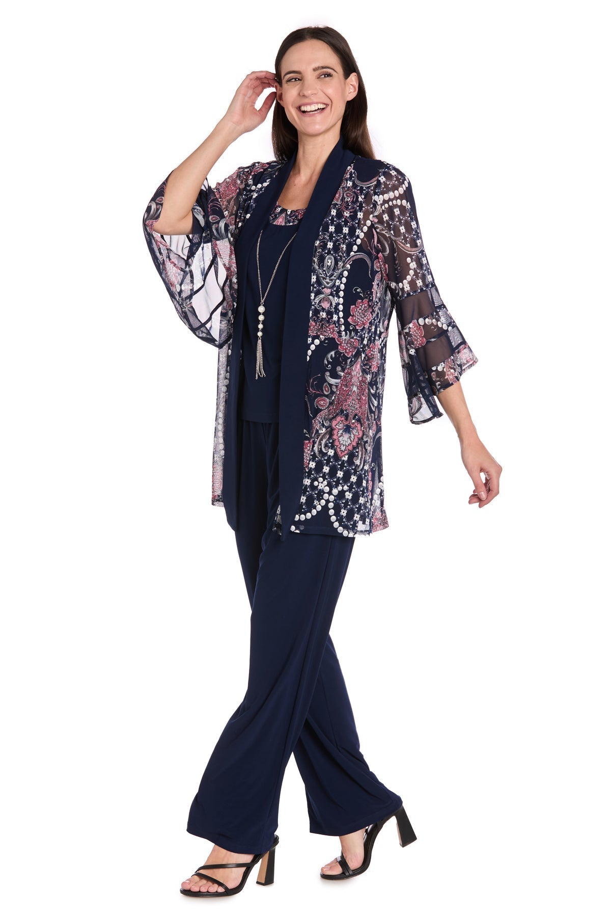 Pant Suit Long Mother of the Bride formal Pant Suit Navy/Pink