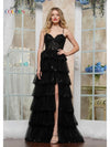 Prom Dresses Long Formal Fitted Ruffle Prom Dress Black
