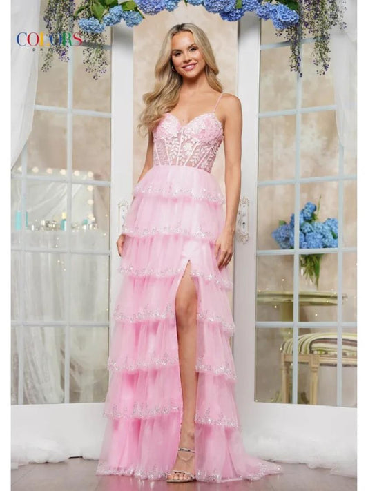 Prom Dresses Long Formal Fitted Ruffle Prom Dress Pink