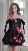 Cocktail Dresses Short Floral Applique Mini Cocktail Dress Black Pink