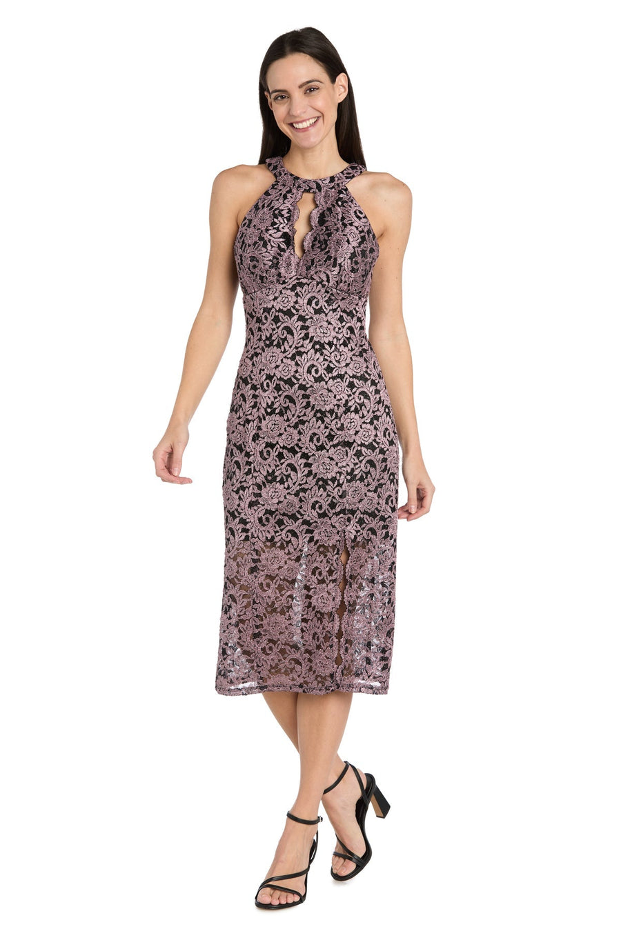 Cocktail Dresses  Short Cocktail Slit Lace Midi Dress Mauve/Black