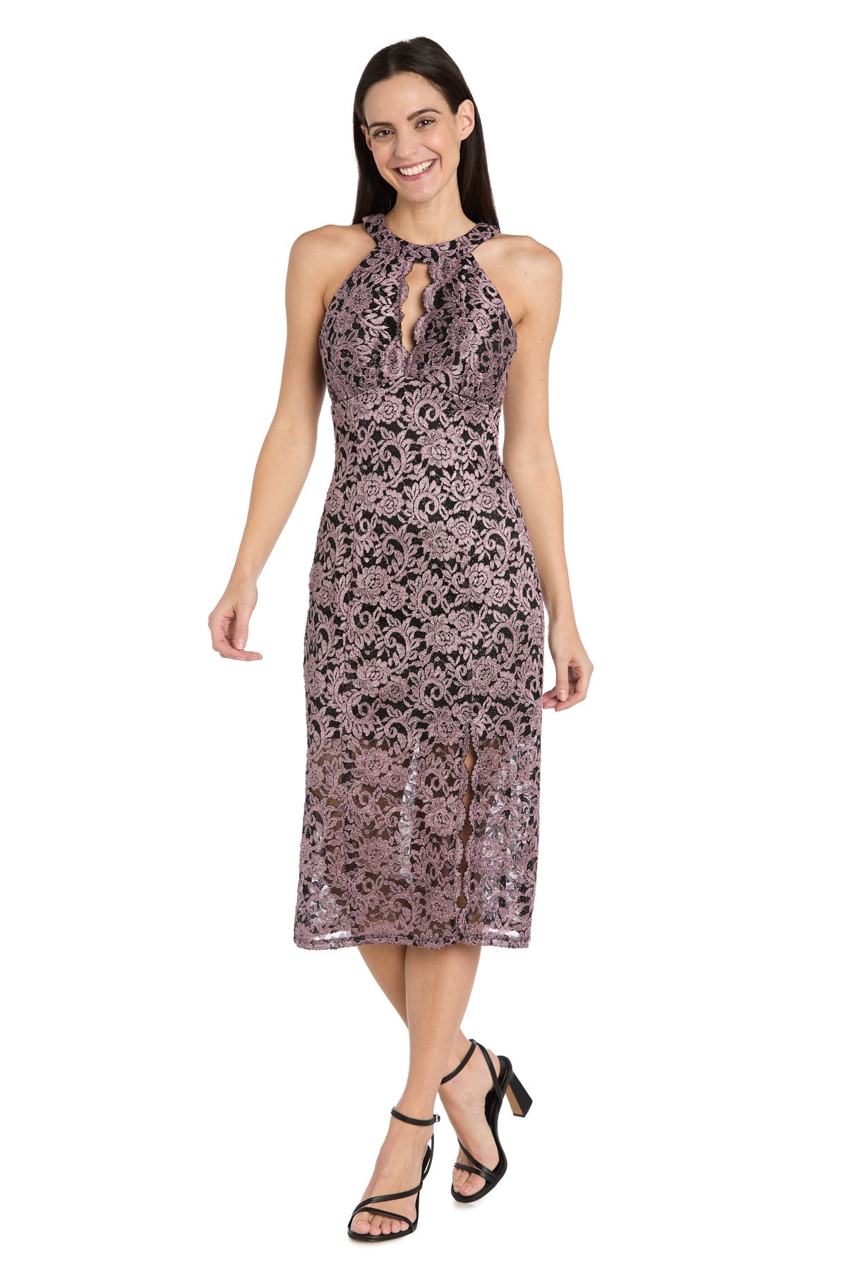 Cocktail Dresses  Short Cocktail Slit Lace Midi Dress Mauve/Black