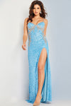 Prom Dresses Fitted High Slit Long Formal Prom Dress Blue/Silver