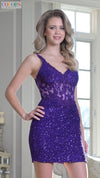 Cocktail Dresses Short Cocktail Sequin Beaded Applique Dress Violet